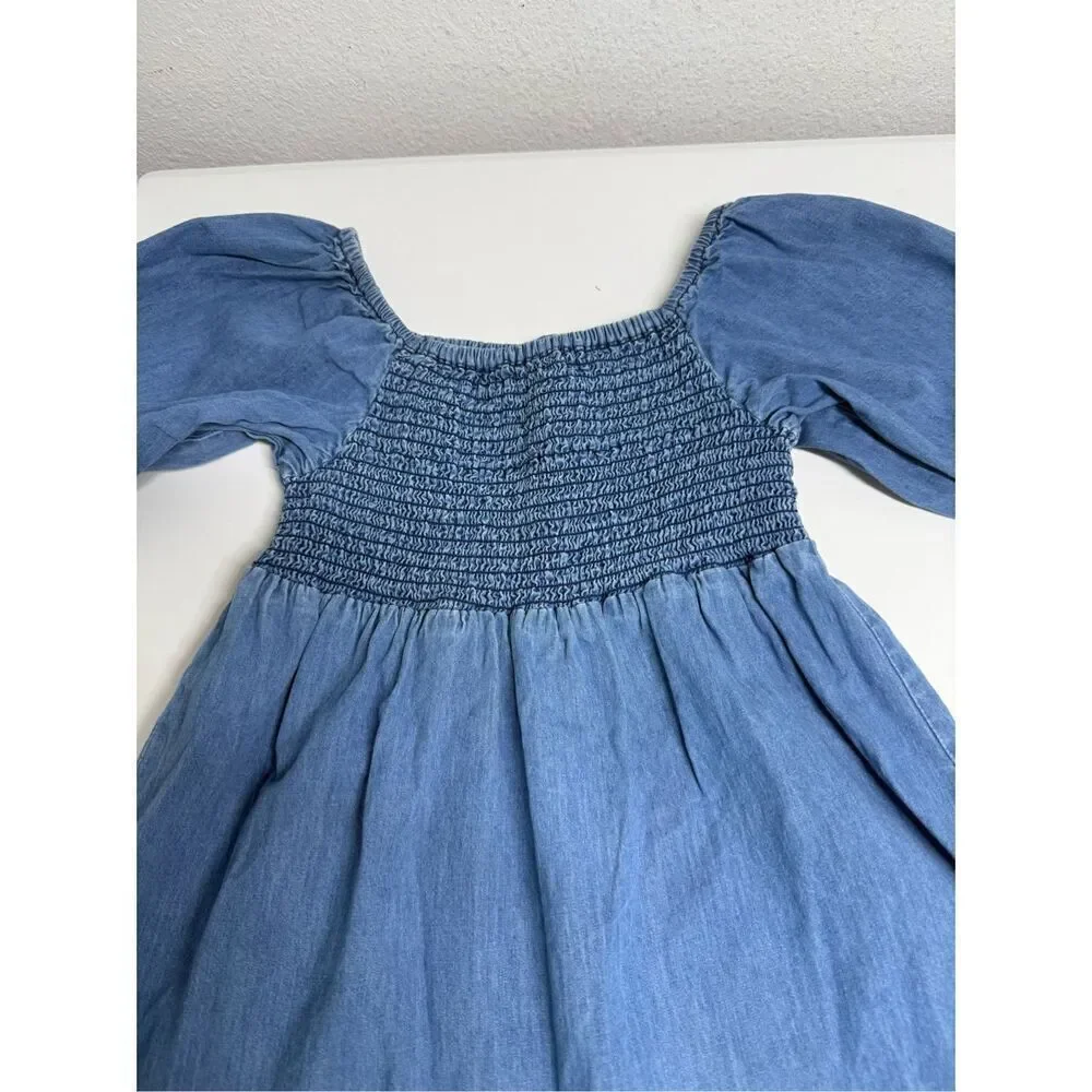 Jessica Simpson Girls Country Denim Dress Smocked Bodice Puffy Sleeve Size 6